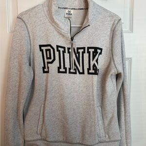 PINK Victoria's Secret Light Gray Half-Zip Pullover with Black Logo